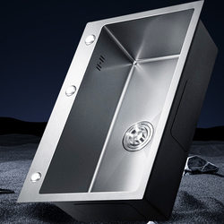 Kitchen Sink 304 Stainless Steel Hand-Brushed Thickened Single-Slot Household Dishwashing Basin Under-Counter Sink