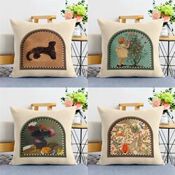 Nordic Wall Art Light Luxury Throw Pillow, Vintage Style Living Room Sofa High-End Backrest Headboard Pillowcase, Car Cushion