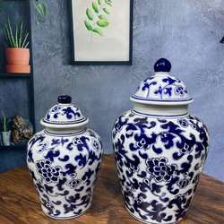 Blue and white porcelain ceramic vase new Chinese style high-end vase entrance ornament general jar storage jar ceramic ornament