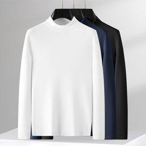 
High-end water-soft cotton half turtleneck long-sleeved T-shirt men's autumn and winter basic style versatile skin-friendly warm turtleneck bottoming shirt