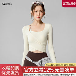 Aziztas Yoga Clothes with Chest Pads for Women in Autumn and Winter, High-Looking Pilates Training Fitness Long-Sleeved Sports Tops