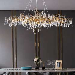 Villa crystal chandeliers dining room light luxury branch duplex building high-end living room American French elongate dining table crystal lamp
