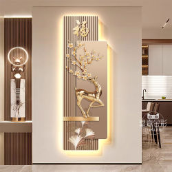 Modern Light Luxury Entrance Decorative Painting with Led Lights, Auspicious Painting for the Entrance Facing the Door, Grand Corridor Wall Art
