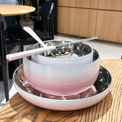 【Boss Lady's Personal Use, Stylish Model】 Bowl and Plate Set, Stainless Steel Bowl and Chopsticks, Single Person Set, One Person Dining Utensil Set