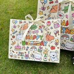Ins Cute Graffiti Gift Bag Cartoon Birthday Gift Packaging Bag Portable Paper Bag Large Hard-Shell Shopping Bag