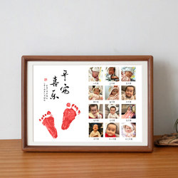 Baby's First Birthday Hand and Footprint Photo Frame Display Stand, Newborn Baby Hand and Footprint Keepsake, 100-Day and Full-Month Ceremony Gift