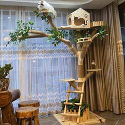 Solid Wood Cat Climbing Frame, Cat House, Cat Tree, Integrated Cat Scratching Post, Large Sky-High Column, Enlarged Space Capsule, Complete Set of Cat Supplies