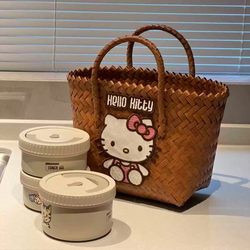 Retro Woven Basket Bag, Gift Bag, Handbag, Lunch Box, Small Tote Bag for Work, Miscellaneous Items, Tote Bag for Women
