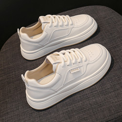 soft sole Thick-Soled Genuine Leather White Shoes for Women, 2025 New Autumn Versatile Style, Make Feet Look Smaller, Casual Sports Sneakers for Elementary School Students