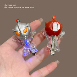 2024 New Funny and Quirky Ultraman Hair Clips Glowing Headwear Bangs Side Hair Clips Children's Cartoon Hair Accessories