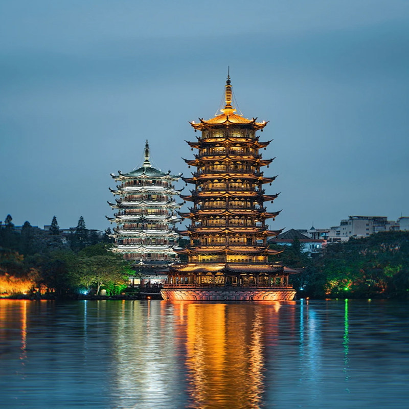 5天纯玩0购物|广西桂林旅游漓江三星船遇龙河竹筏漂流热气球体验