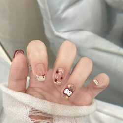 Super Cute Wearable Nails, Apple Kitty Style, Brightening Nail Art, Removable Short Nail Pieces, Handmade Sweet Girl Ins Hand-Painted