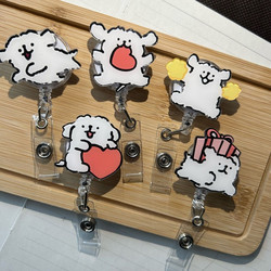 Line Drawing Puppy Nurse Badge Holder Retractable Easy-Pull Lanyard Card Holder Work Badge