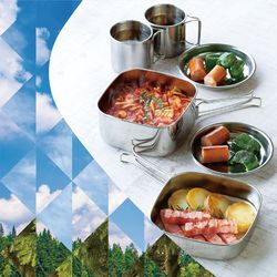 Stainless steel outdoor cooking pot set, camping u-camping pot 6-piece set, mountaineering camping portable pot set for 2-3 people