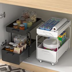 Multifunctional under sink storage rack drawer-type push-pull storage rack H under cabinet condiment bottle household goods storage rack