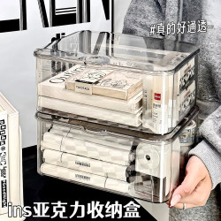 Acrylic Desktop Storage Box, Transparent Dust-Proof Organizer Box, Cosmetics Storage Box for Bedroom, Dormitory, Office, with Lid, Miscellaneous Storage Box
