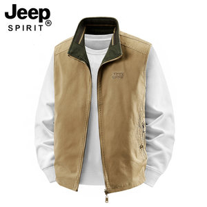 
JEEP Jeep men's pure cotton double-sided vest 2025 new multi-pocket workwear stand-up collar vest photography vest