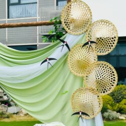 Kindergarten Spring Decoration Bamboo Hat Decoration Swallow Pendant Green Forest-Themed Background Hanging Cloth Nature Corner Materials