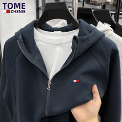 Big Brand Genuine Tommy New Men's Hooded Sweatshirt Spring and Autumn Thin Zip-Up Jacket Loose Casual Sports Cardigan