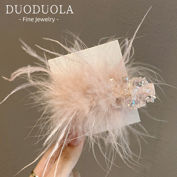 2025 new super fairy sweet feather rhinestone hair clip hair clip side clip atmosphere headdress women's bangs clip
