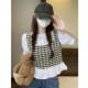 Design sensor grid stitching foreign qi and fake two short -sleeved shirts women summer French niche short unicin tide