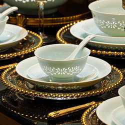 High-Temperature Tableware Ceramic Bowl, Household High-White Porcelain Bowl and Plate Set, Underglaze Color, Light Luxury, High-End Feel, Exquisite Porcelain, Jingdezhen