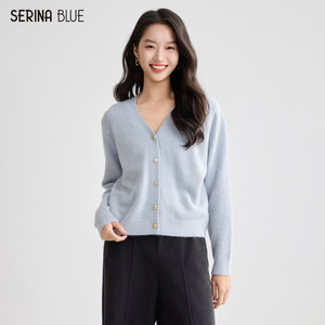 SeRinaBlue商场同款2026春季温柔系v领新款女薄款长袖针织衫开衫