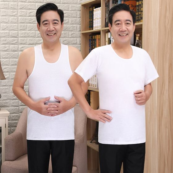
Thin underwear old man shirt middle-aged and elderly summer pure cotton sweat-absorbing shirt men loose cotton vest round neck short sleeves