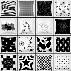 Black and White Modern Sofa Pillow Geometric Backrest Houndstooth Cushion Scandinavian Style Lumbar Support Simple Line Pillow Case