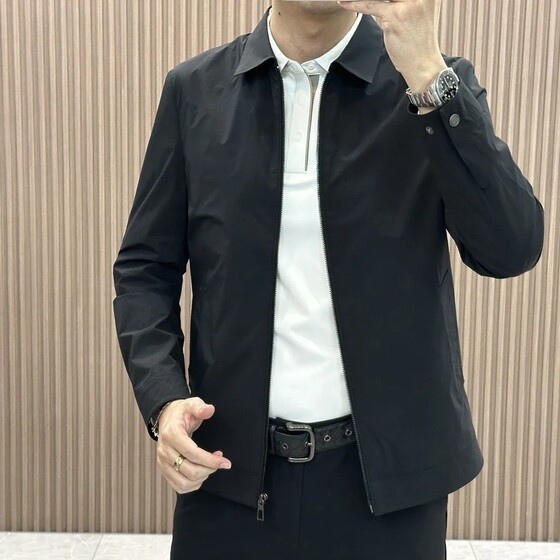 
Spring New Thin Stretch Jacket Men's Clean Version Business Casual Zipper Style Executive Lapel Versatile Men's Jacket