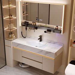 Bosideng Slate Hot-Bent Integrated Basin Bathroom Cabinet Combination Bathroom Sink Washbasin Washbasin Cabinet Combination