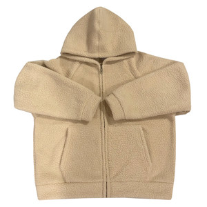 
Organically treated polar fleece raglan sleeves loose zipper hooded jacket