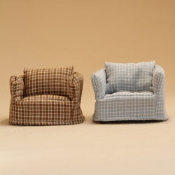Mini Dollhouse Living Room Furniture Fabric Plaid Single Sofa Cotton Doll 1/12 Bjd Dollhouse Miniature Furniture
