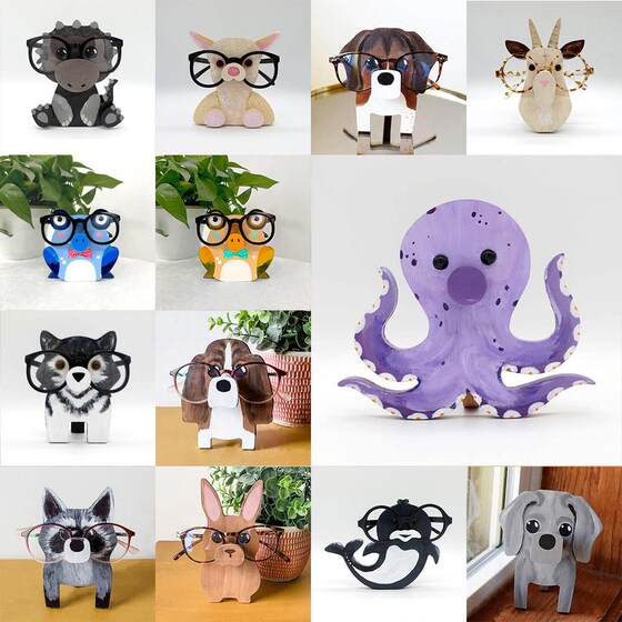
Creative wooden ornaments Animal glasses storage ornaments Office desktop wooden crafts glasses display stand