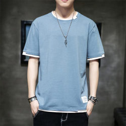 Men's Short-Sleeve T-Shirt, Cotton, Summer, Fake Two-Piece Style, Men's Sports Loose Top, Casual Half-Sleeve Men's T-Shirt