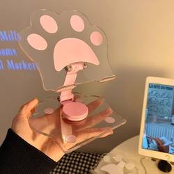 ins Transparent Cat Paw Tablet Phone Stand 2-in-1 for Watching Tv and Shows, Dormitory Desktop Stand