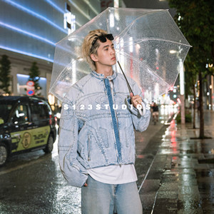 
S123 [same as Bajia] Heavy three-dimensional deconstruction and splicing and washing old denim jacket men's jacket top trend