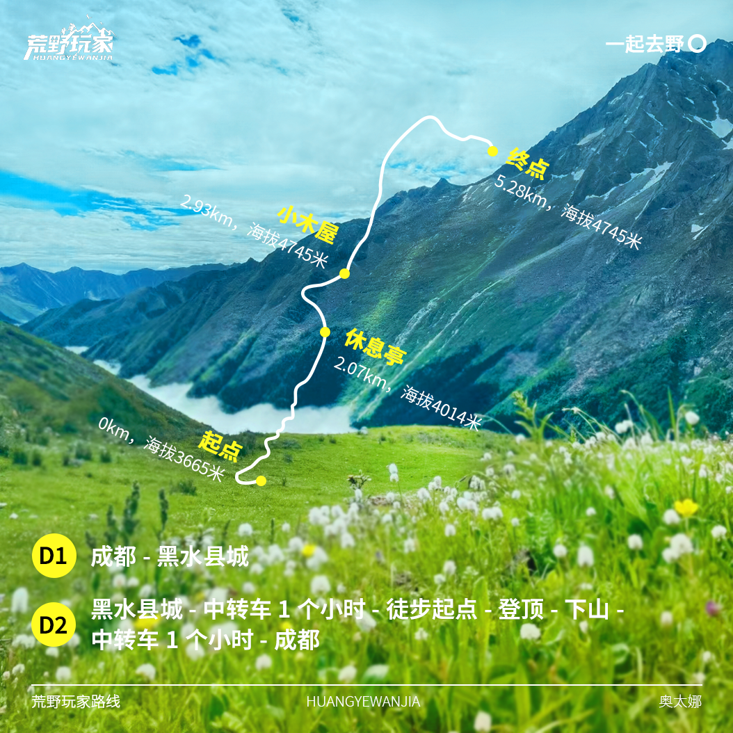 成都周边奥太娜初级雪山户外徒步攀登2日|镇上标间提供装备