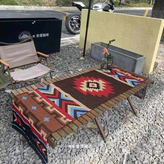 
New direct selling camping outdoor camping egg roll table table flag ethnic style fabric dining table table folding table