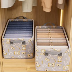 Bear-Themed Clothes Storage Box, Wardrobe Steel Frame Storage Basket, Storage Cabinet, Storage Layering Organizer, Foldable Pants Organizer Box
