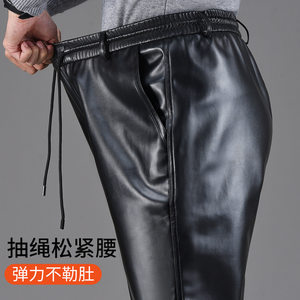 
Spring and summer leather pants for men oil-proof and waterproof work pants for single middle-aged and elderly men loose men's velvet thickened leather pants