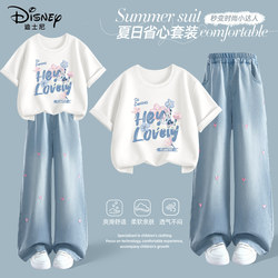 Disney Girls' Summer Outfit 2026 New Children's Clothing Thin Pure Cotton Short-Sleeve T-Shirt Stylish Children's Summer Wear Trendy