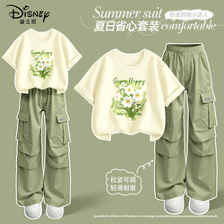Disney Girls' Summer Outfit Thin Wide-Leg Pants 2026 New Pure Cotton Short-Sleeve T-Shirt Children's Summer Clothing
