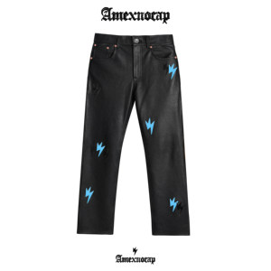 
Amexnocap lightning cow leather pants light luxury high-end American retro trend same style for men and women