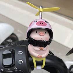 Cute Piglet Electric Bicycle Ornament, Bamboo Dragonfly Motorcycle Decoration Figurine, Car-Mounted Electric Scooter Accessory