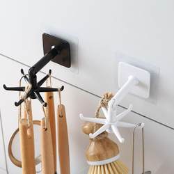 Hexagonal octopus rotating hook kitchen spatula spoon storage rack wall hanging punch-free powerful artifact for lazy people