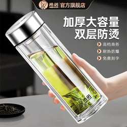 Xino Glass Cup, Large Capacity, Thickened, Double-Layered, Insulated, Men's Water Cup, Household Transparent with Lid, High Borosilicate Tea Cup