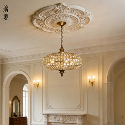 French Retro Crystal Living Room Chandelier Designer Style American All-Copper Villa Art High-End Creative Dining Room Lamp