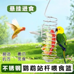 Bird Feeder Stainless Steel Fruit and Vegetable Basket Hanging Toy Parrot Feeding Gadget Bird Cage Accessories Supplies