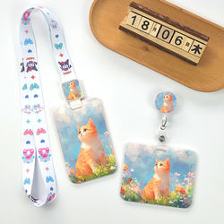 Cute Chinese-Style Cat Card Holder for Bus Cards, Subway Passes, Meal Cards, Id Cards, Campus Cards, with Lanyard and Retractable Clip, Neck Strap, Anti-Loss, Horizontal Style, Work Id Badge, Retractable Name Tag
